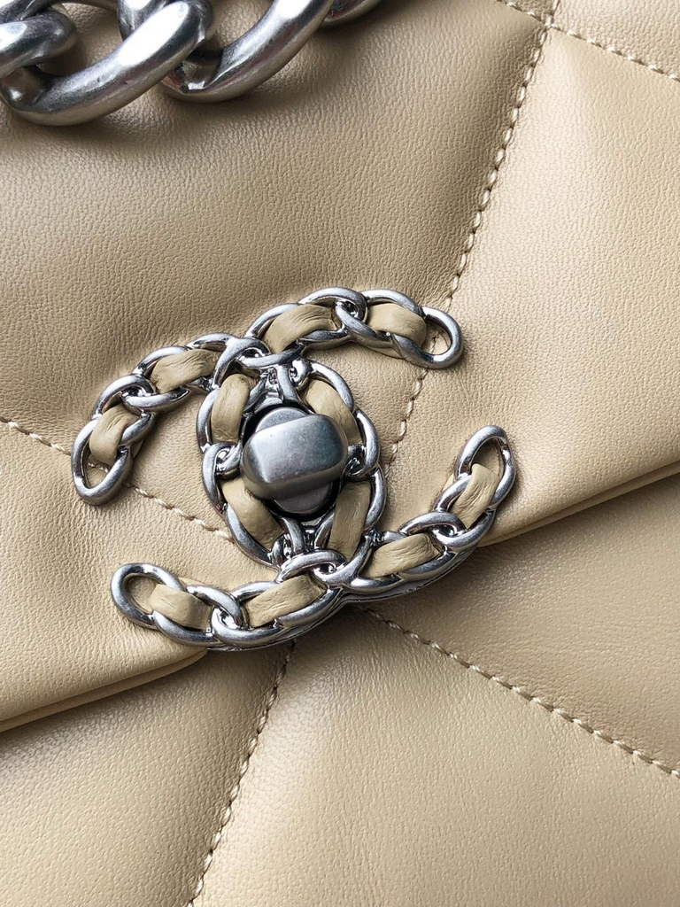 Chanel 19 handbags AS1160 Lambskin Apricot silver