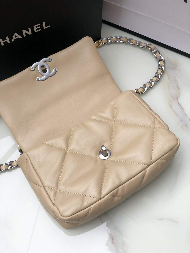 Chanel 19 handbags AS1160 Lambskin Apricot silver