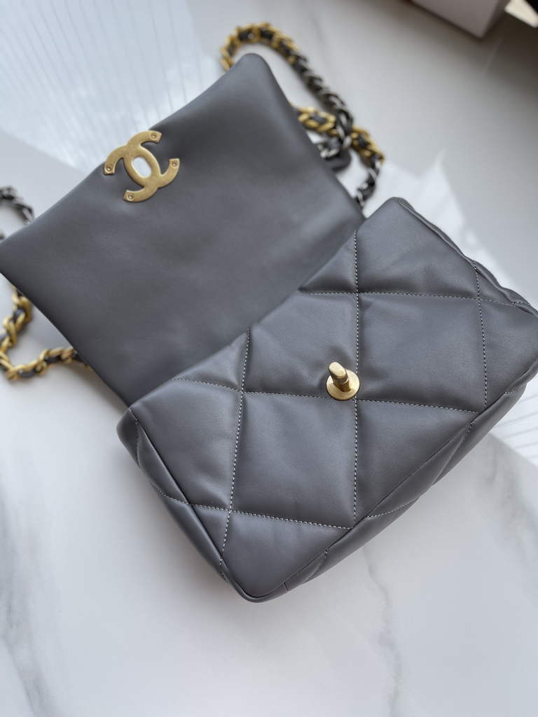 Chanel 19 handbags AS1160 Lambskin Gray Gold