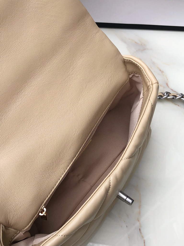 Chanel 19 handbags AS1160 Lambskin Apricot silver