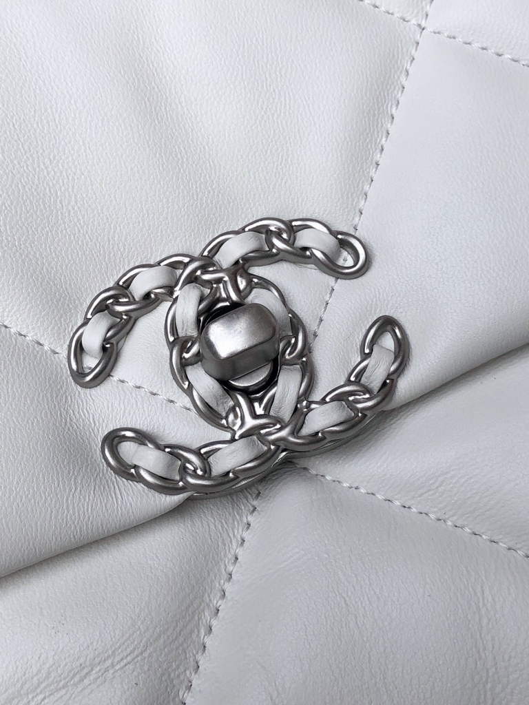 Chanel 19 handbags AS1160 Lambskin white silver