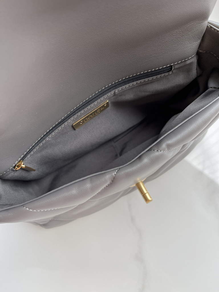 Chanel 19 handbags AS1160 Lambskin Gray Gold