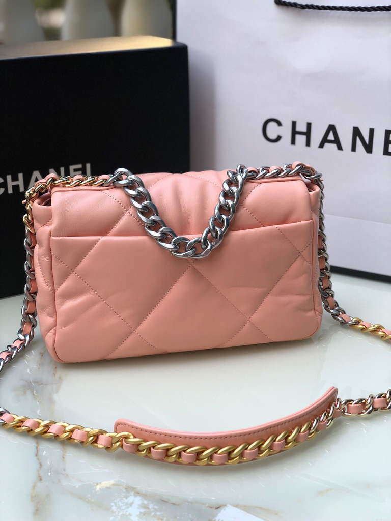 Chanel 19 handbags AS1160 Lambskin light pink silver