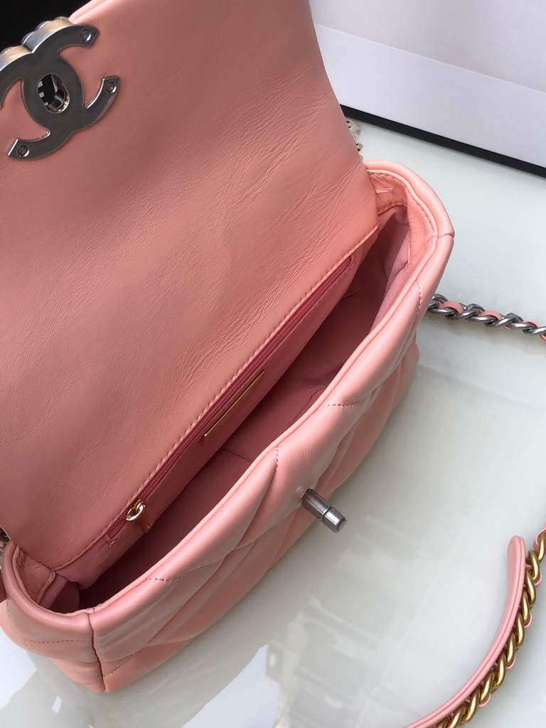 Chanel 19 handbags AS1160 Lambskin light pink silver