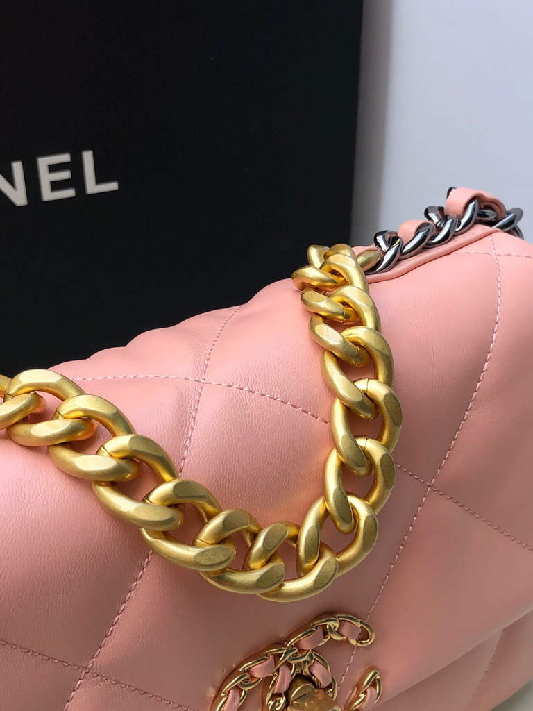 Chanel 19 handbags AS1160 Lambskin light pink gold