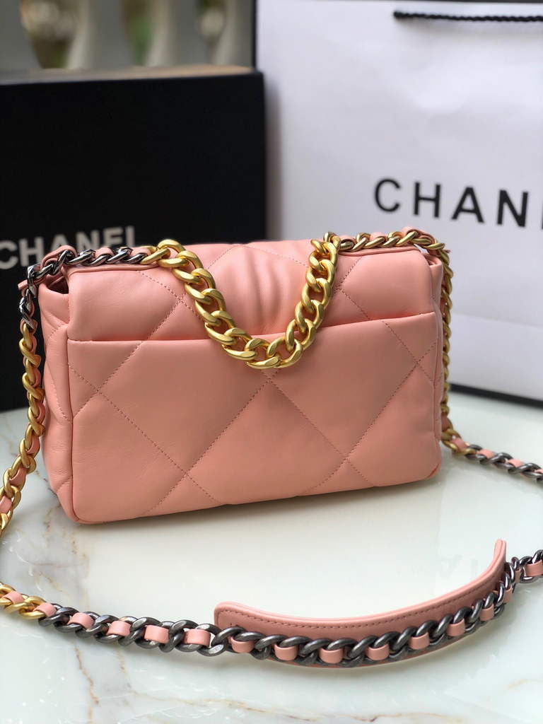 Chanel 19 handbags AS1160 Lambskin light pink gold
