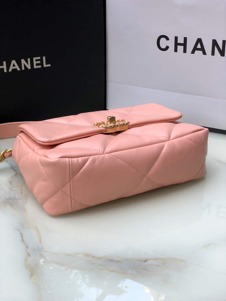 Chanel 19 handbags AS1160 Lambskin light pink gold