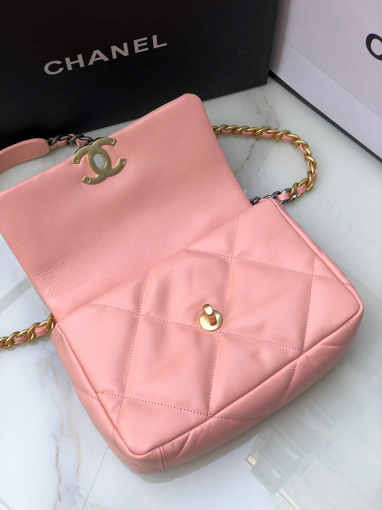 Chanel 19 handbags AS1160 Lambskin light pink gold