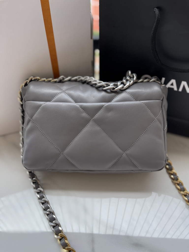 Chanel 19 handbags AS1160 Lambskin Gray Silver