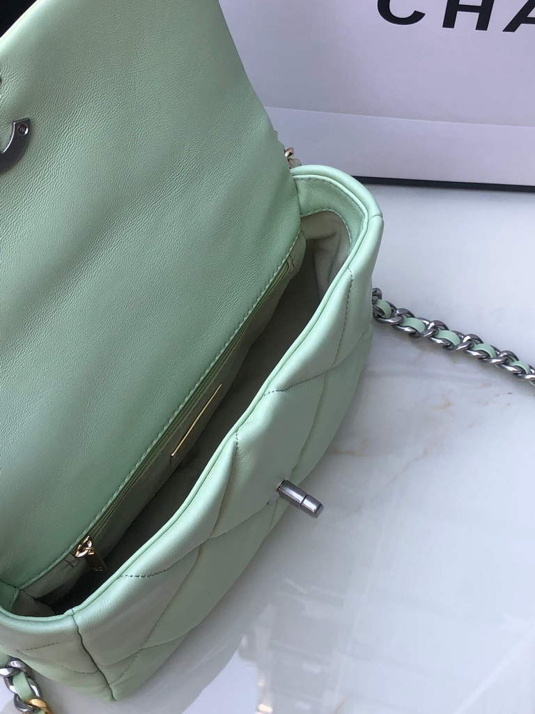 Chanel 19 handbags AS1160 Lambskin light green silver