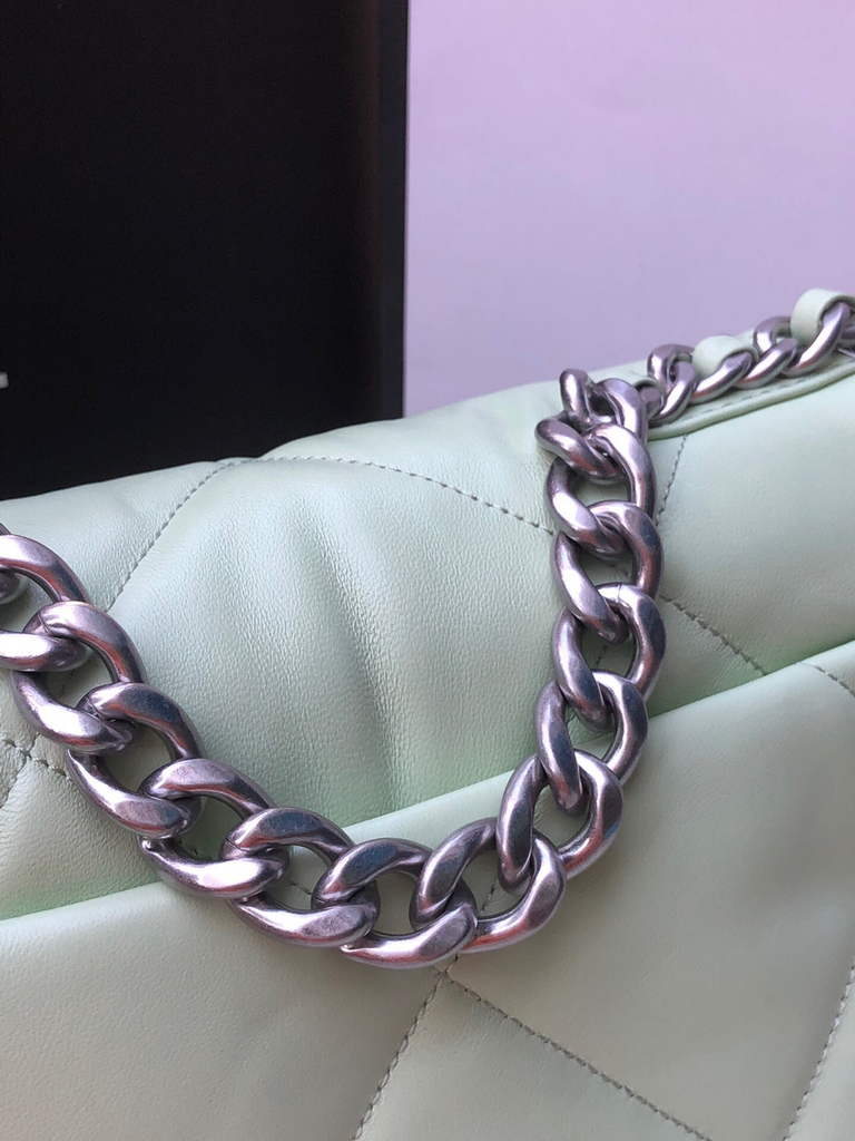 Chanel 19 handbags AS1160 Lambskin light green silver