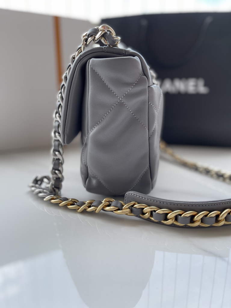 Chanel 19 handbags AS1160 Lambskin Gray Silver