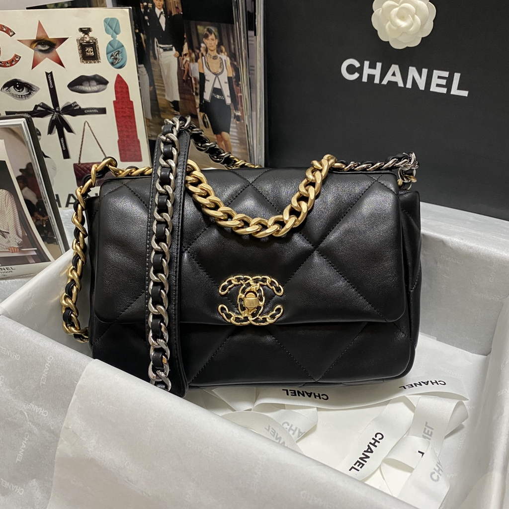 Chanel 19 handbags AS1160 Lambskin Black
