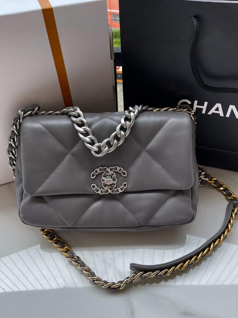Chanel 19 handbags AS1160 Lambskin Gray Silver