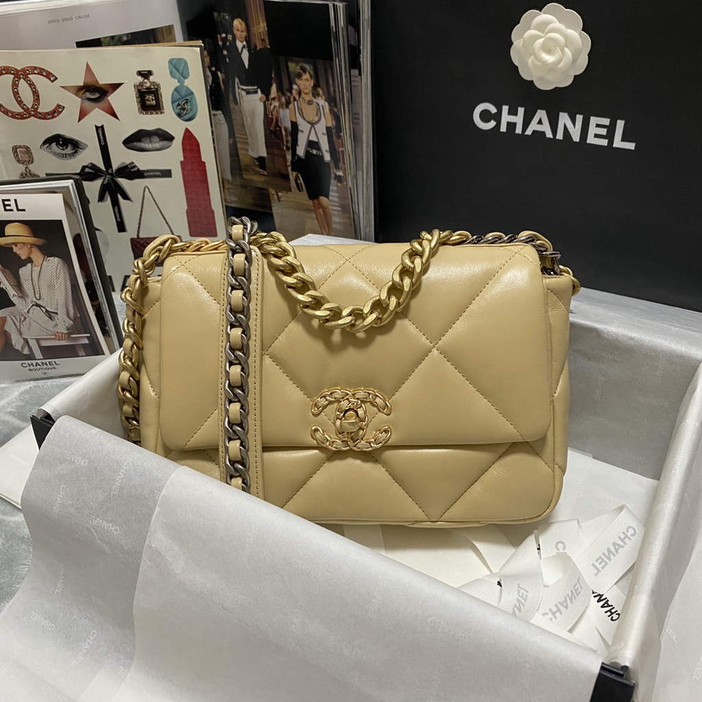 Chanel 19 handbags AS1160 Lambskin apricot