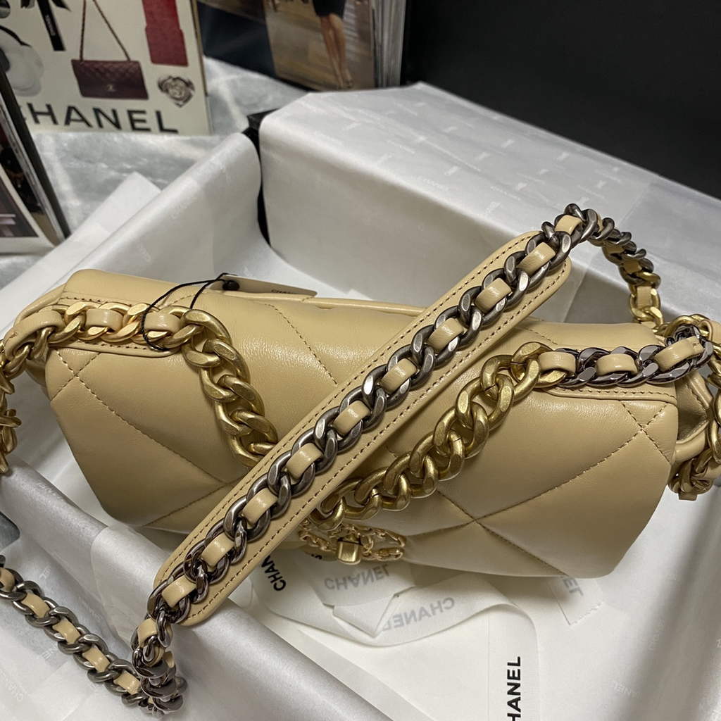 Chanel 19 handbags AS1160 Lambskin apricot