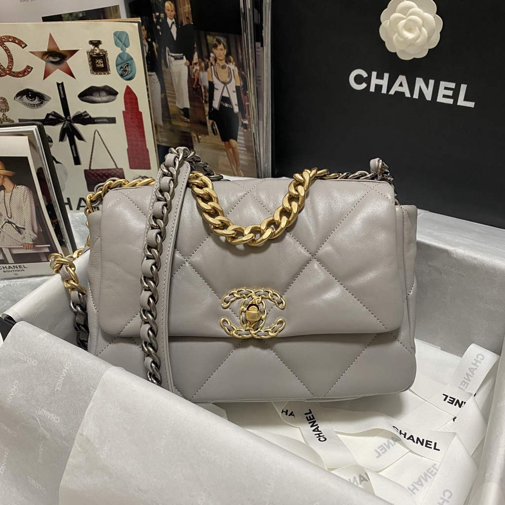 Chanel 19 handbags AS1160 Lambskin Light Gray