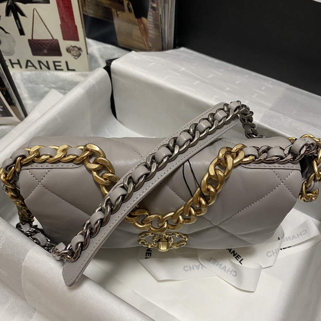 Chanel 19 handbags AS1160 Lambskin Light Gray