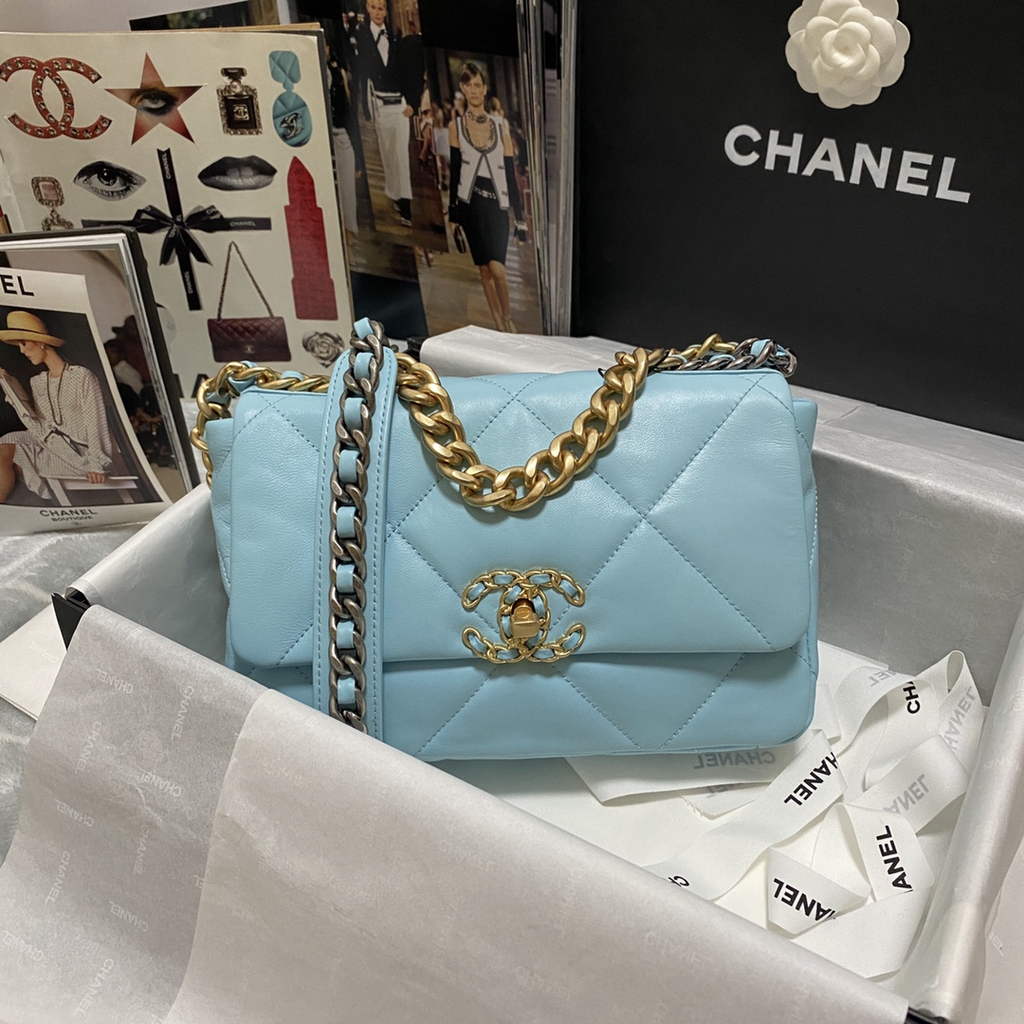 Chanel 19 handbags AS1160 Lambskin light blue