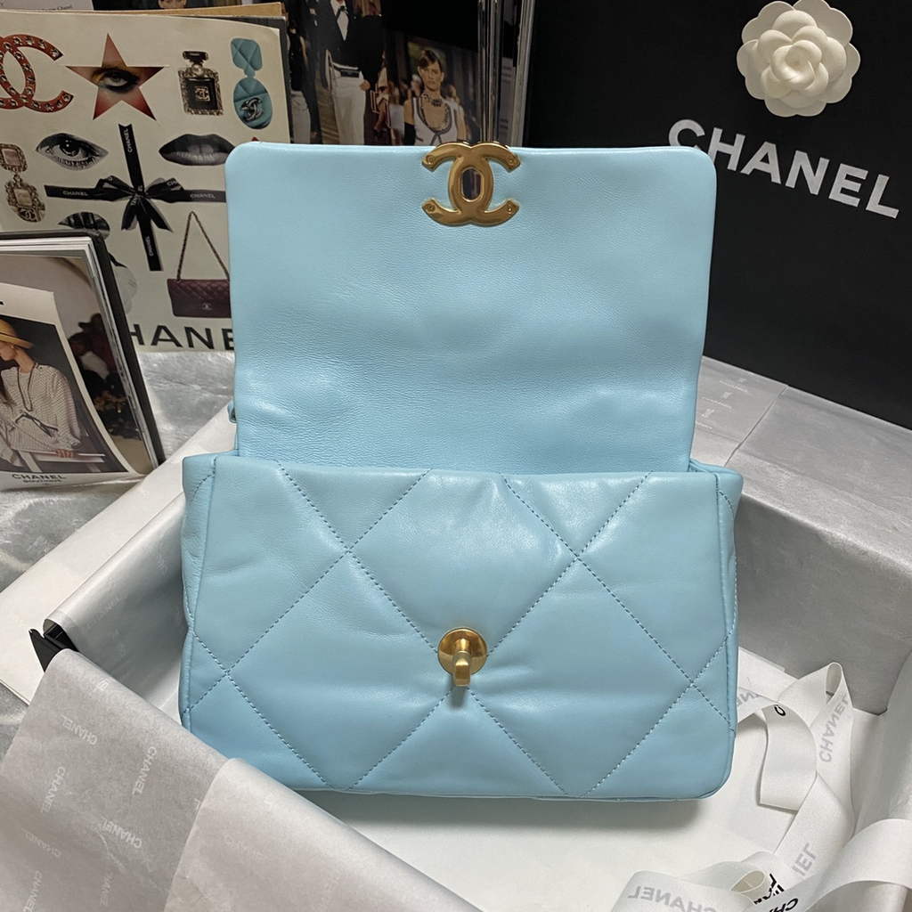 Chanel 19 handbags AS1160 Lambskin light blue