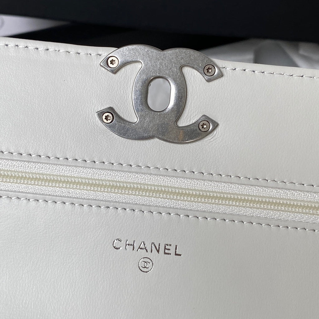 Chanel 19 wallet on chain AP3267 Shiny lambskin White Silver