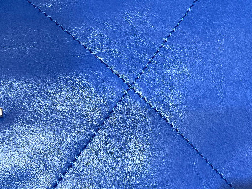 Chanel 22 Bag AS3261 Blue Shiny Calfskin Silver-Tone Metal