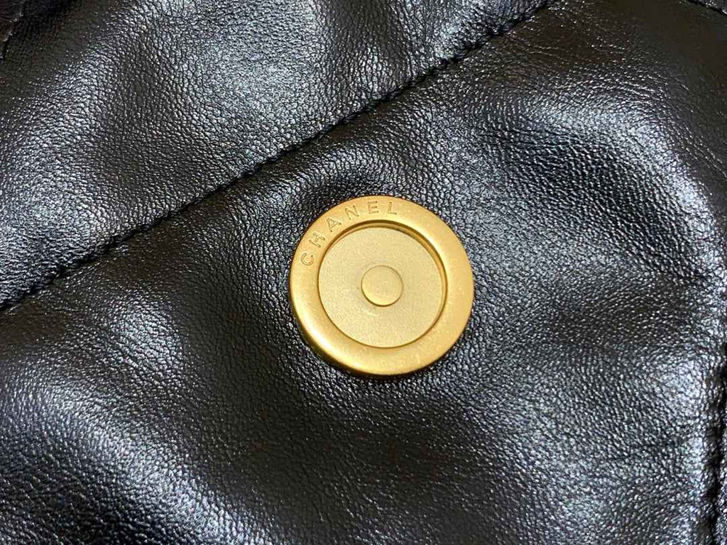 Chanel 22 Bag AS3261 Black Shiny Calfskin White-Tone Metal