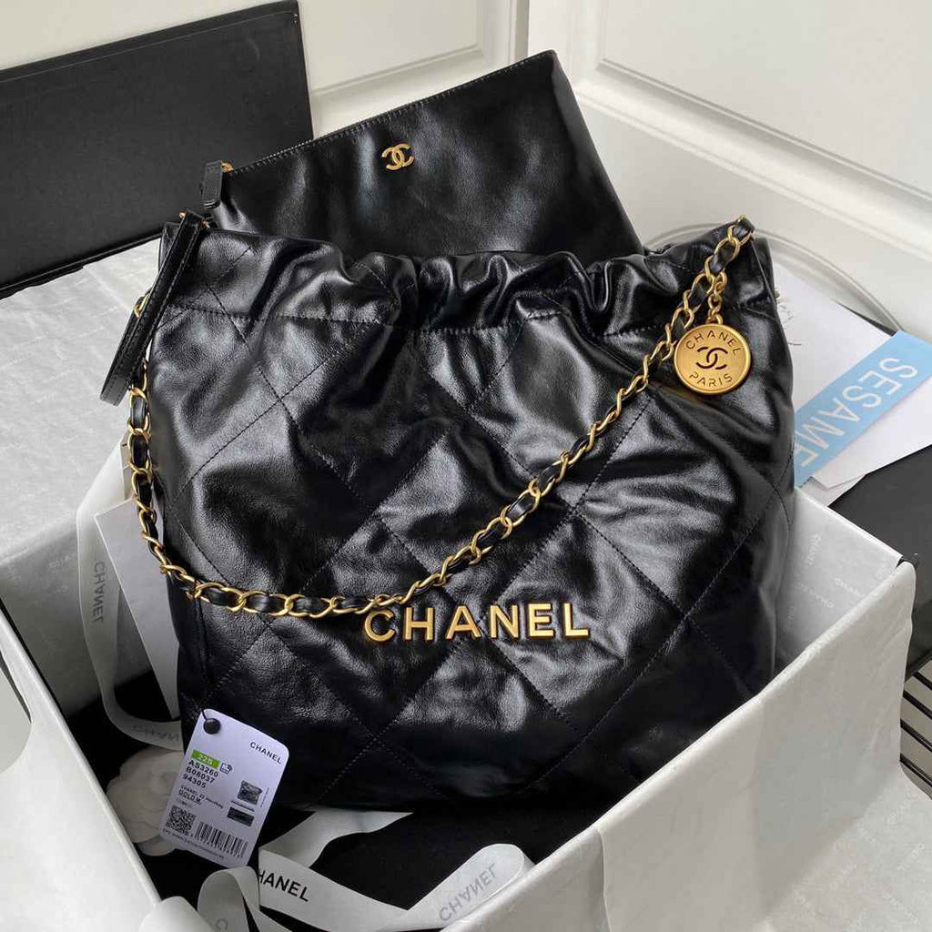 Chanel 22 Small Handbag AS3260 Shiny Calfskin Gold-Tone Metal Black