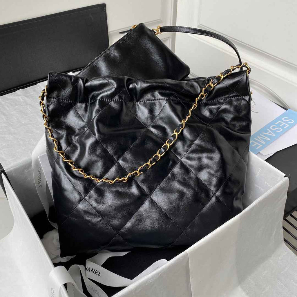 Chanel 22 Small Handbag AS3260 Shiny Calfskin Gold-Tone Metal Black