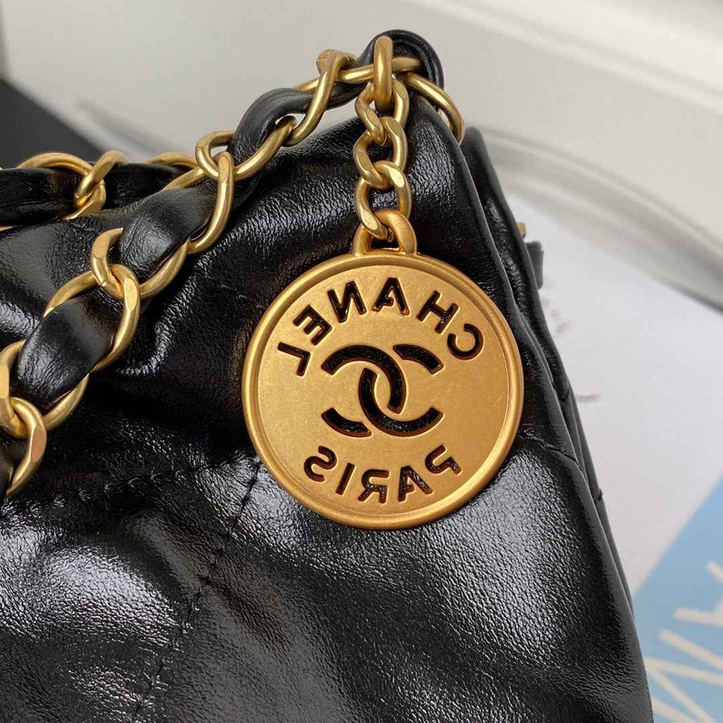 Chanel 22 Small Handbag AS3260 Shiny Calfskin Gold-Tone Metal Black