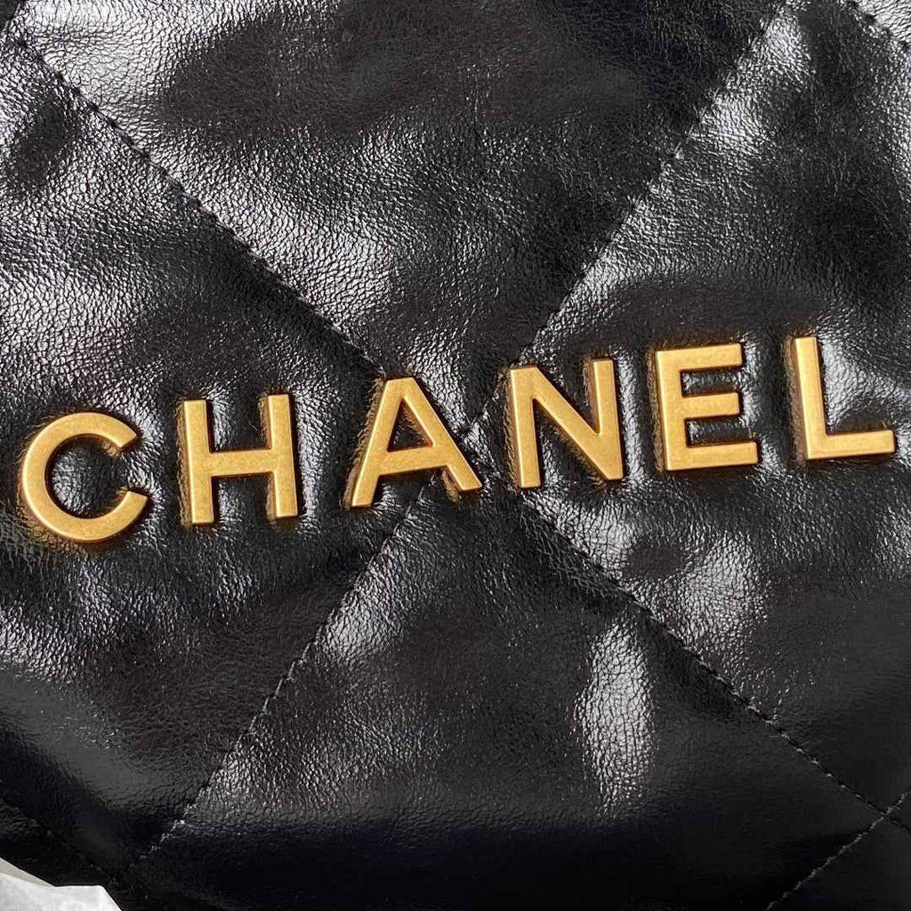 Chanel 22 Small Handbag AS3260 Shiny Calfskin Gold-Tone Metal Black