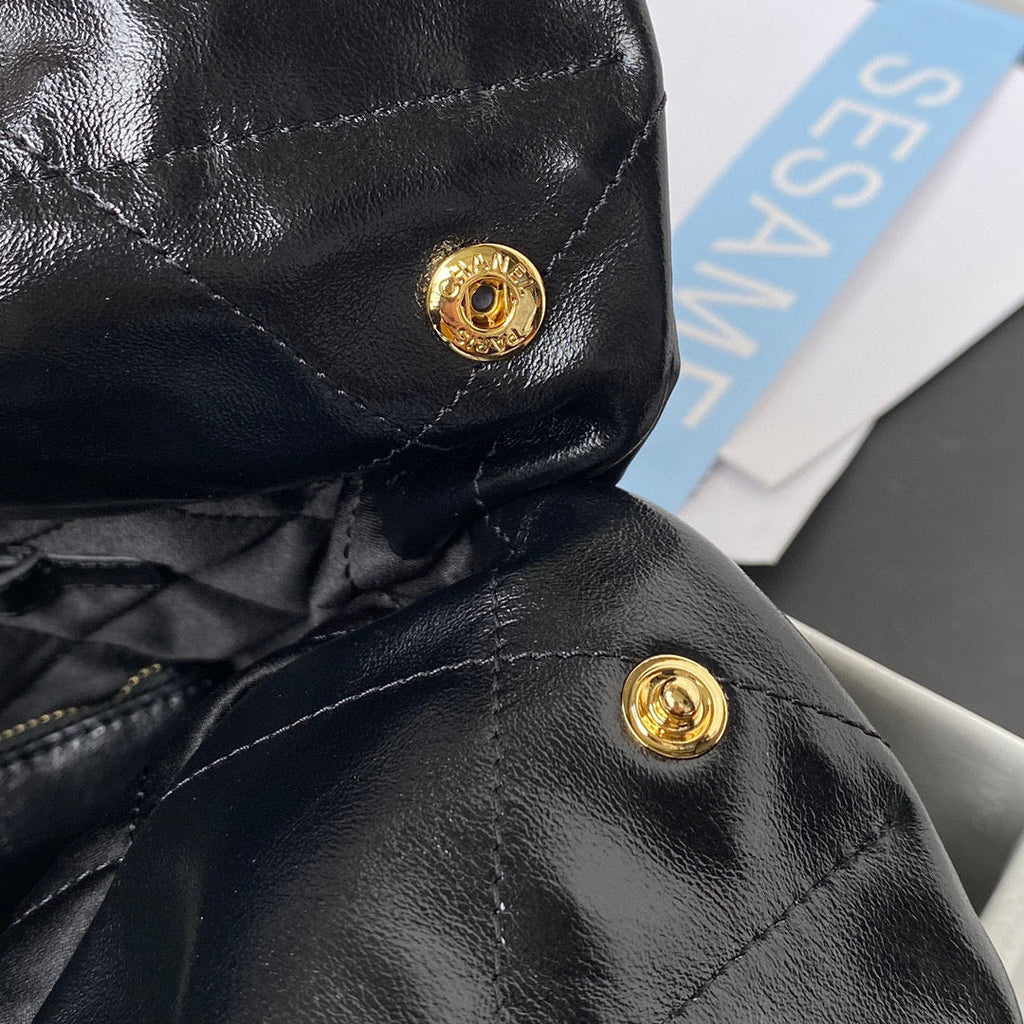 Chanel 22 Small Handbag AS3260 Shiny Calfskin Gold-Tone Metal Black