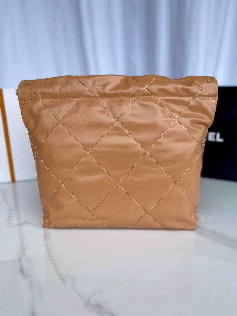 Chanel 22 Small Handbag AS3260 Shiny Calfskin Gold-Tone Metal Camel