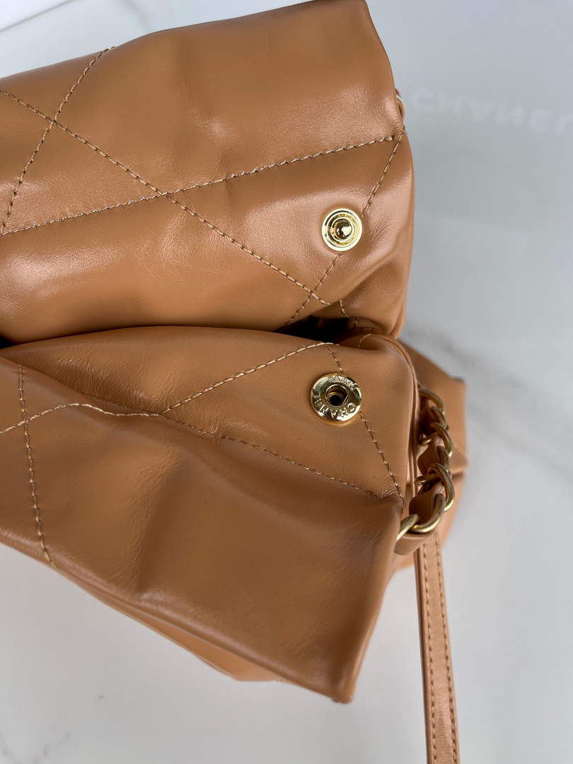 Chanel 22 Small Handbag AS3260 Shiny Calfskin Gold-Tone Metal Camel