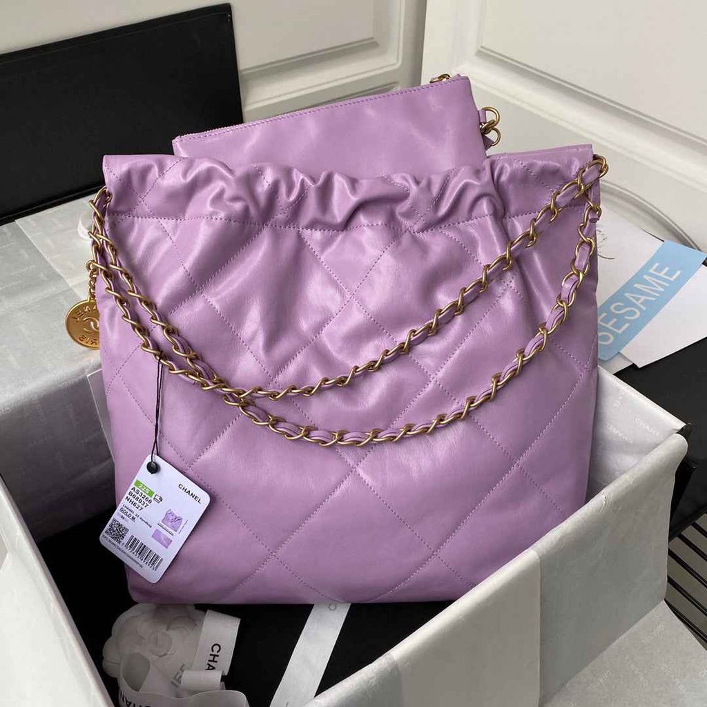 Chanel 22 Small Handbag AS3260 Shiny Calfskin Gold-Tone Metal Purple