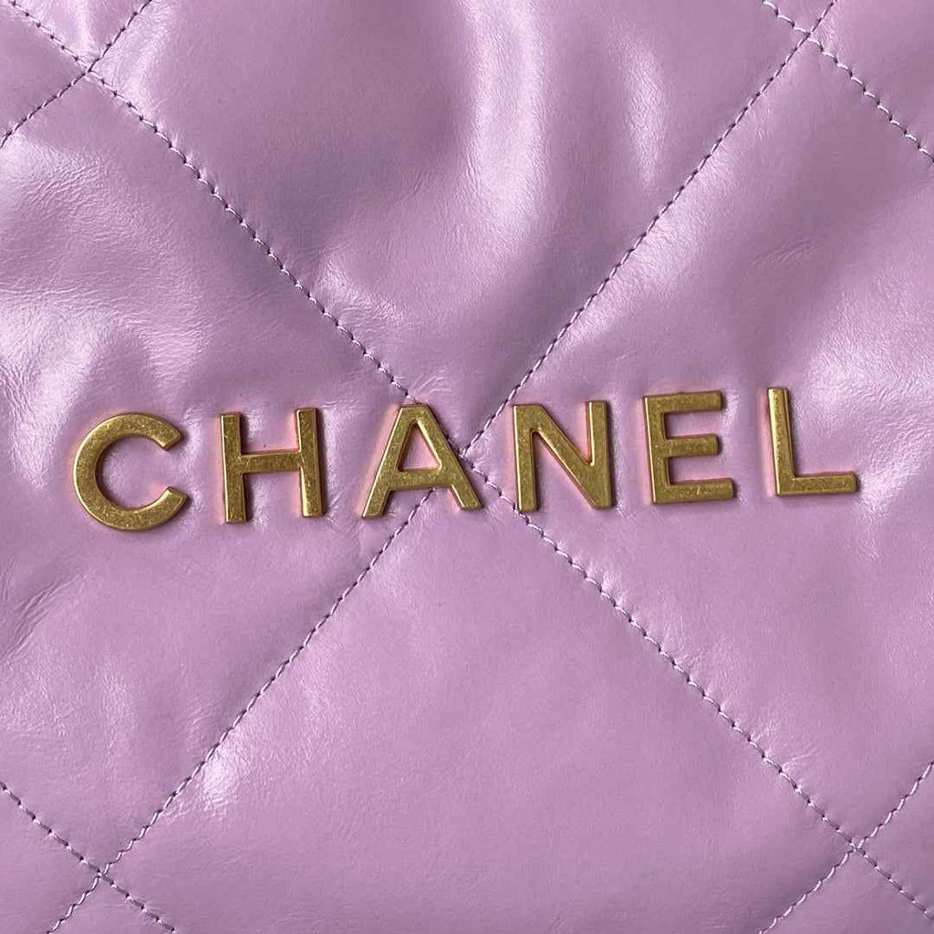 Chanel 22 Small Handbag AS3260 Shiny Calfskin Gold-Tone Metal Purple
