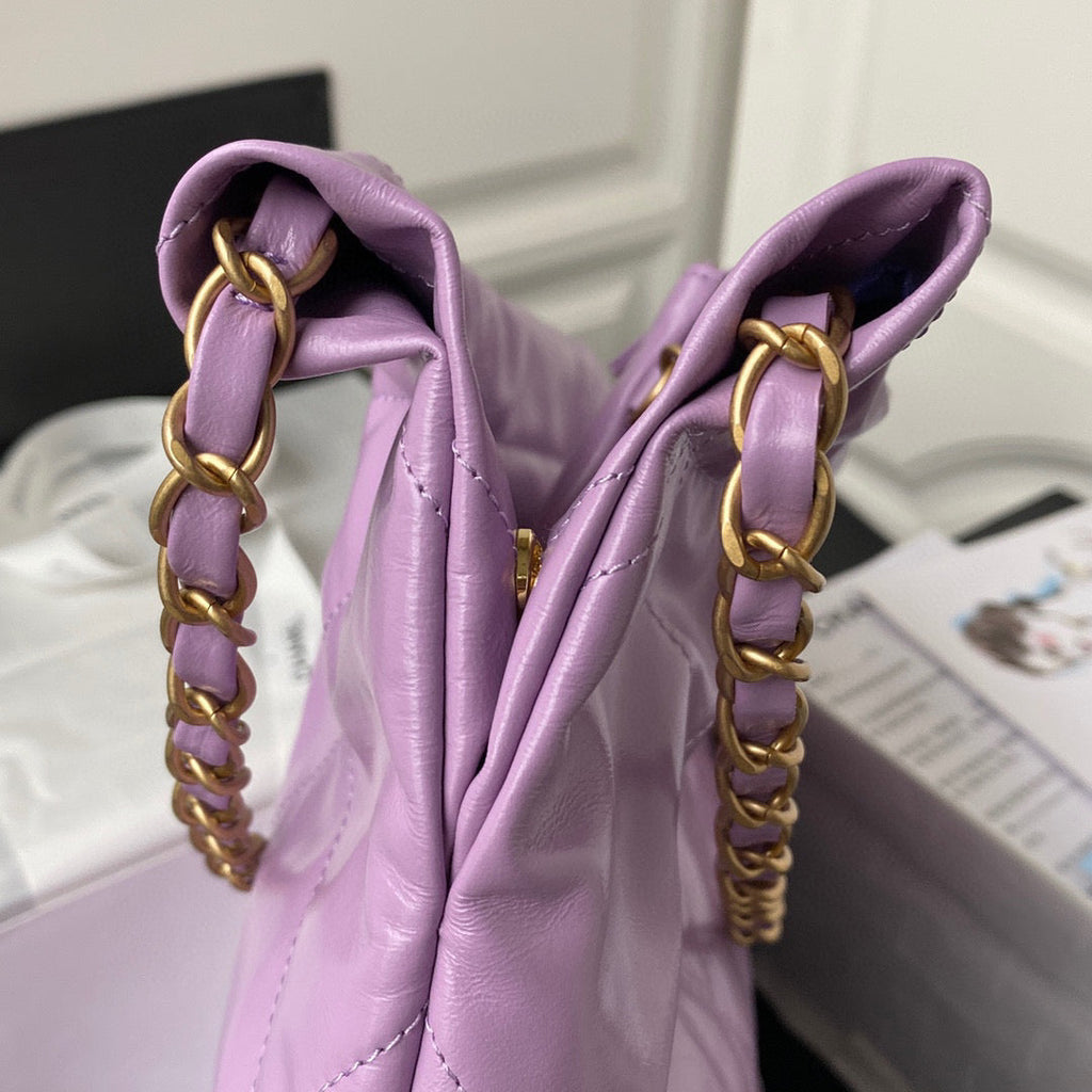 Chanel 22 Small Handbag AS3260 Shiny Calfskin Gold-Tone Metal Purple