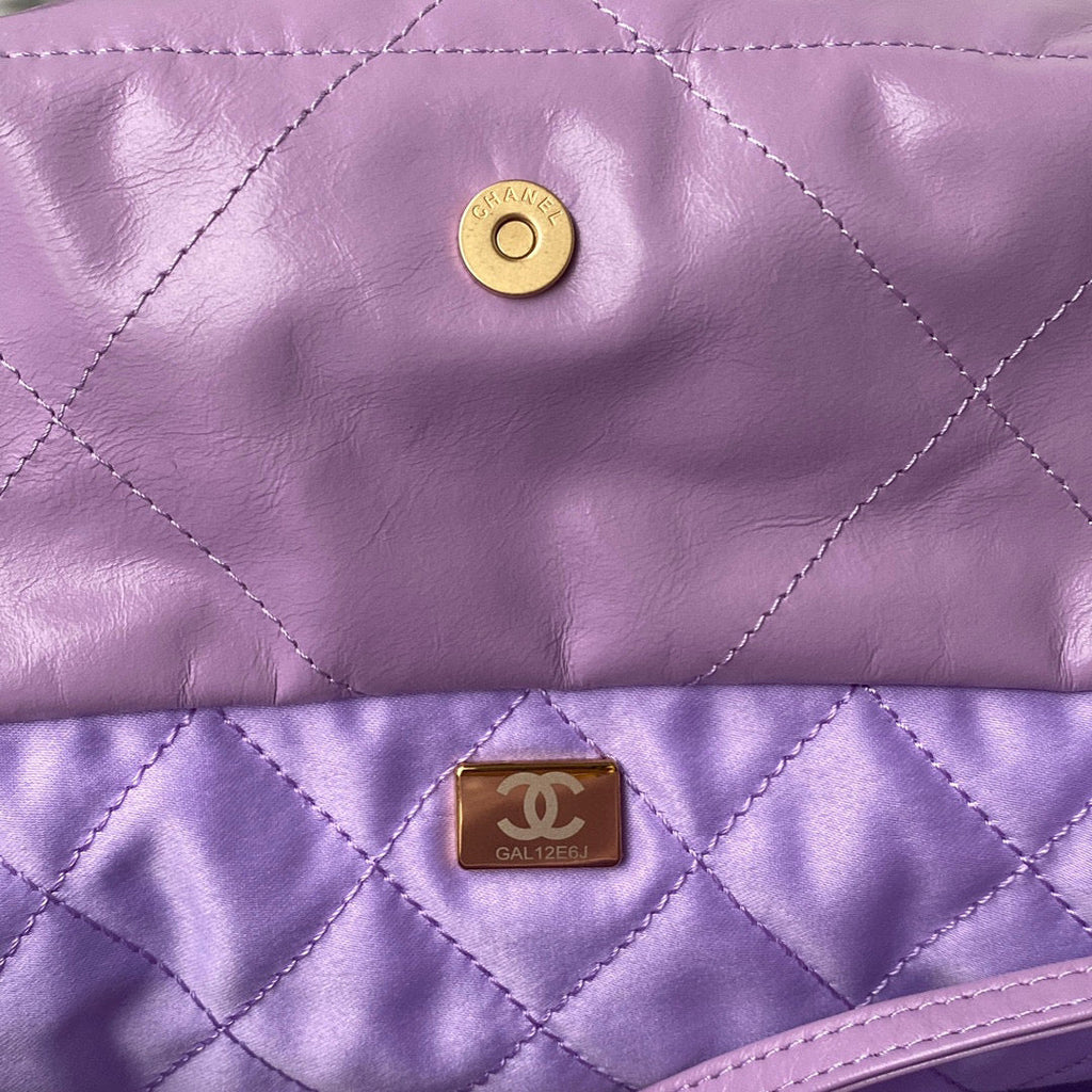 Chanel 22 Small Handbag AS3260 Shiny Calfskin Gold-Tone Metal Purple