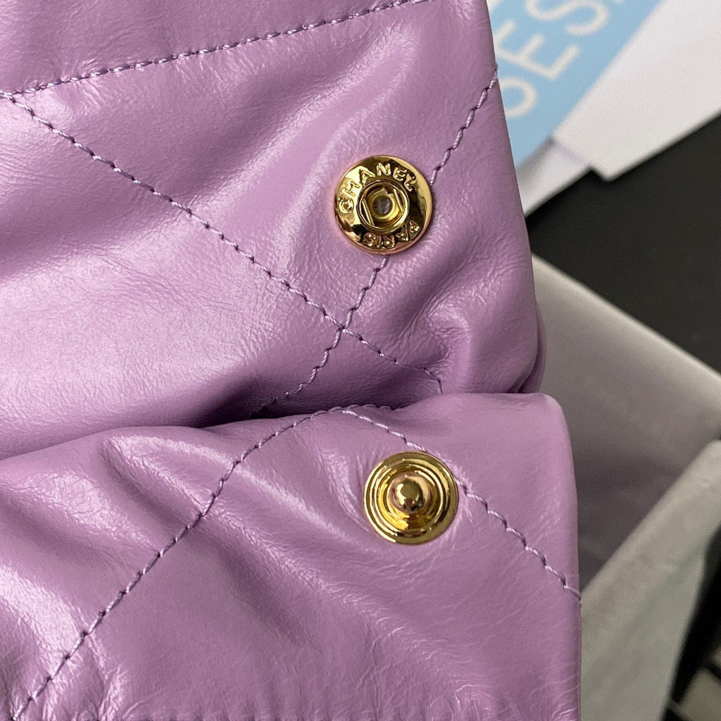 Chanel 22 Small Handbag AS3260 Shiny Calfskin Gold-Tone Metal Purple