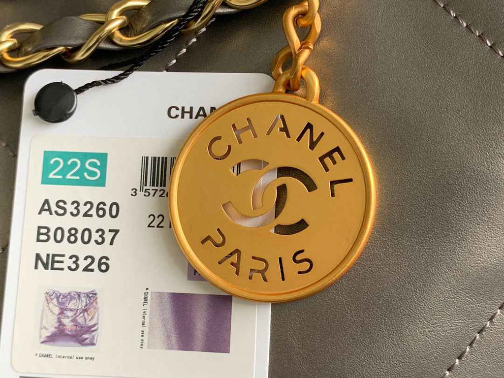 Chanel 22 Small Handbag AS3260 Shiny Calfskin Gold-Tone Metal Ruthenium