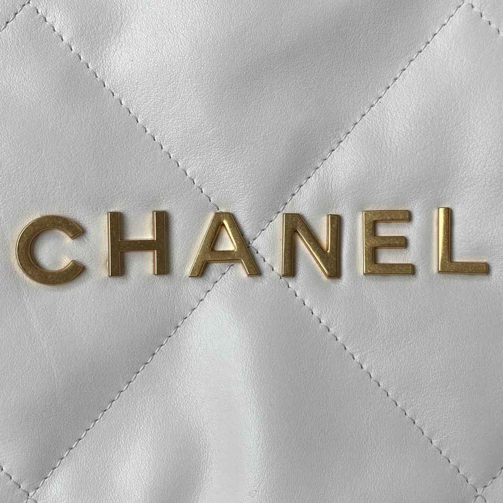 Chanel 22 Small Handbag AS3260 Shiny Calfskin Gold-Tone Metal White Logo Gold