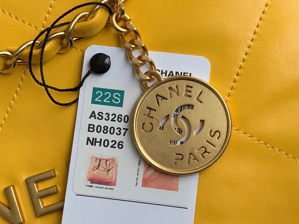 Chanel 22 Small Handbag AS3260 Shiny Calfskin Gold-Tone Metal Yellow