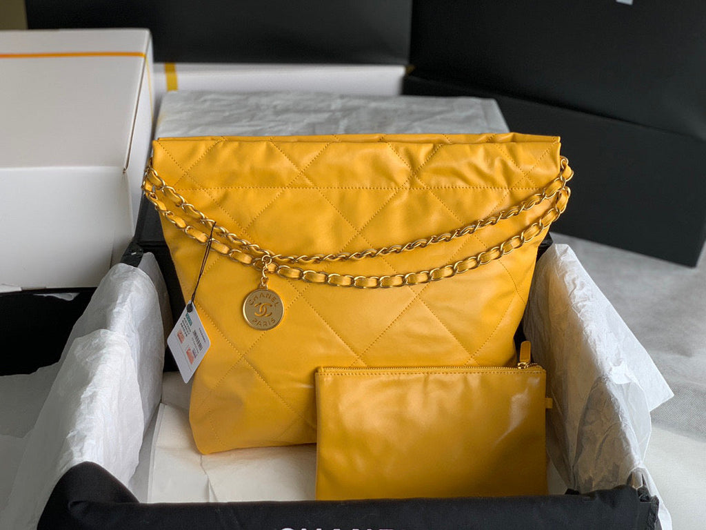Chanel 22 Small Handbag AS3260 Shiny Calfskin Gold-Tone Metal Yellow