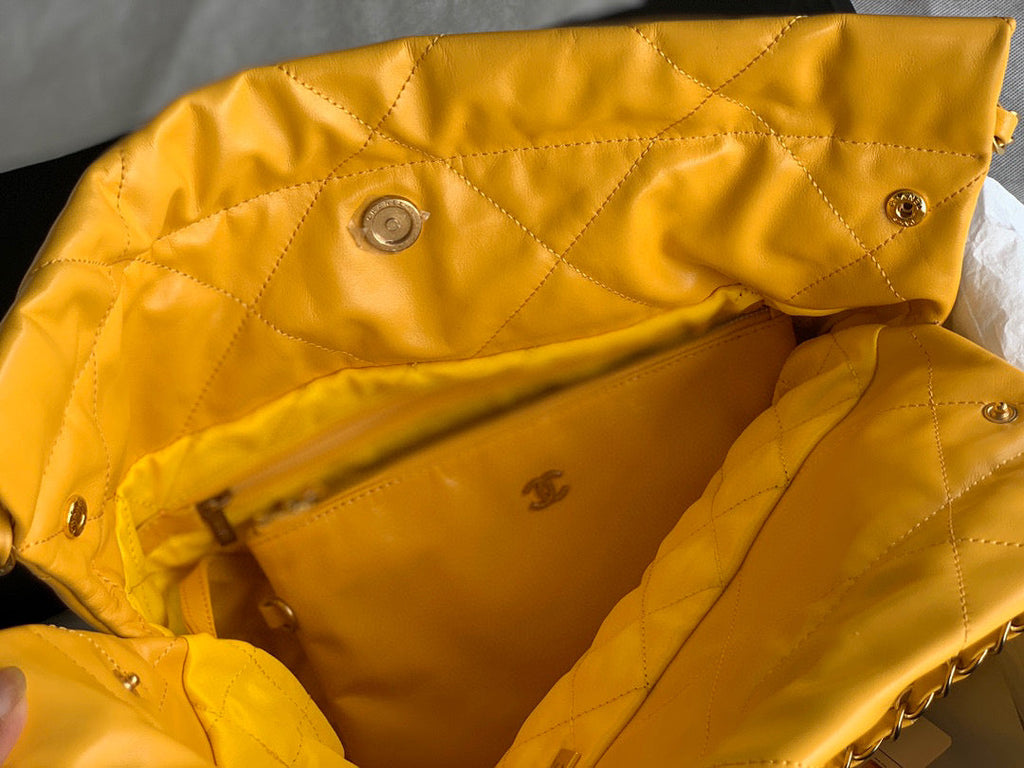 Chanel 22 Small Handbag AS3260 Shiny Calfskin Gold-Tone Metal Yellow