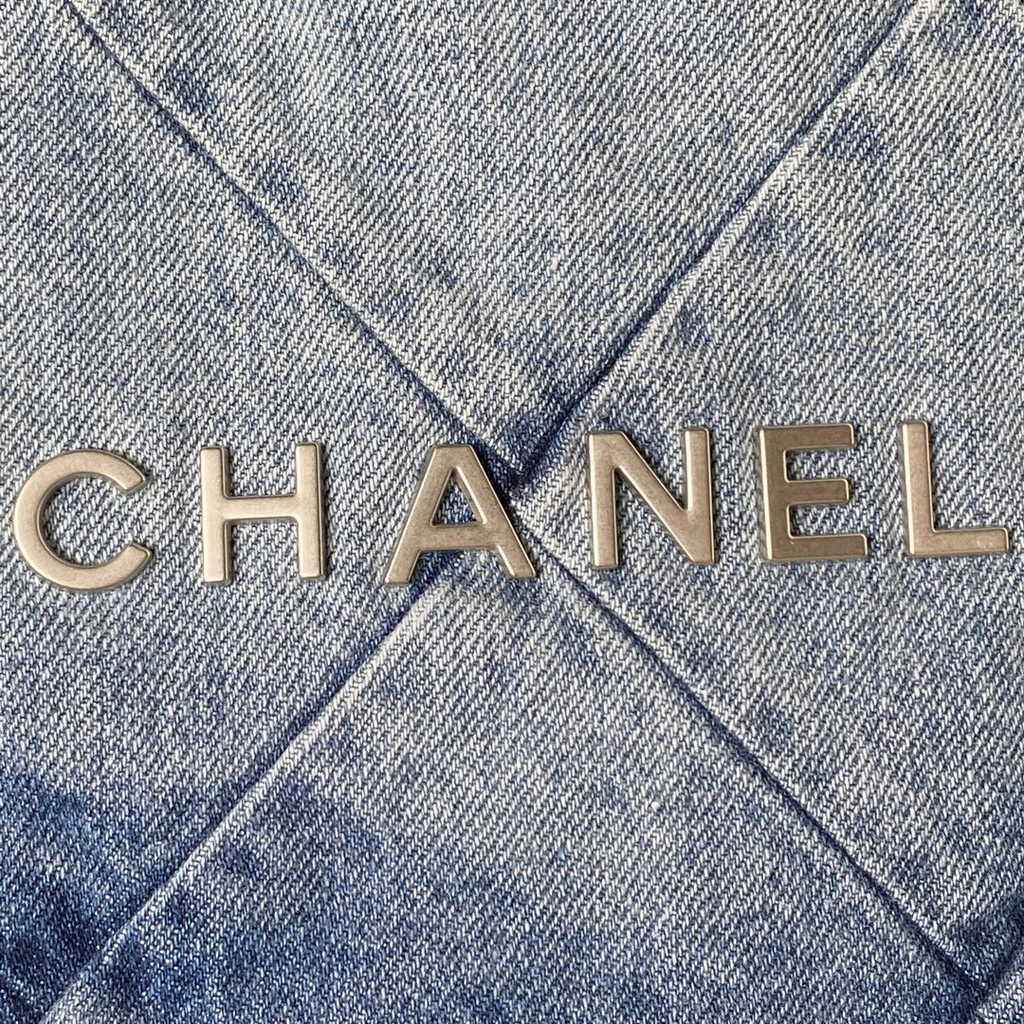 Chanel 22 Handbag AS3260 Washed Denim Light Blue