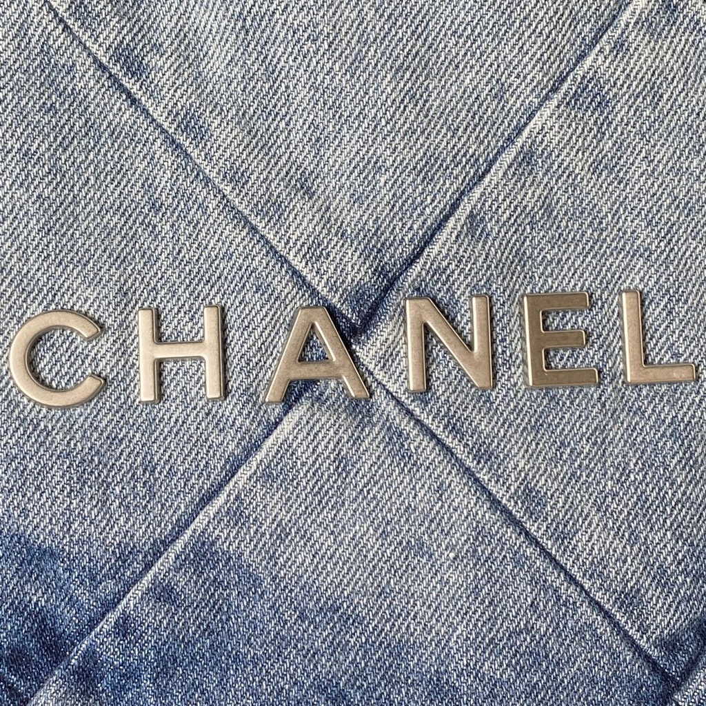 Chanel 22 Handbag AS3260 Washed Denim Light Blue
