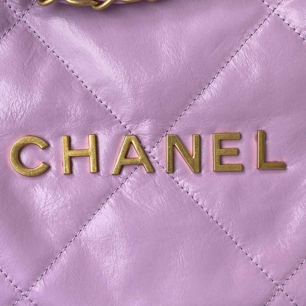 Chanel 22 Handbag AS3261 Shiny Calfskin Gold-Tone Metal Purple