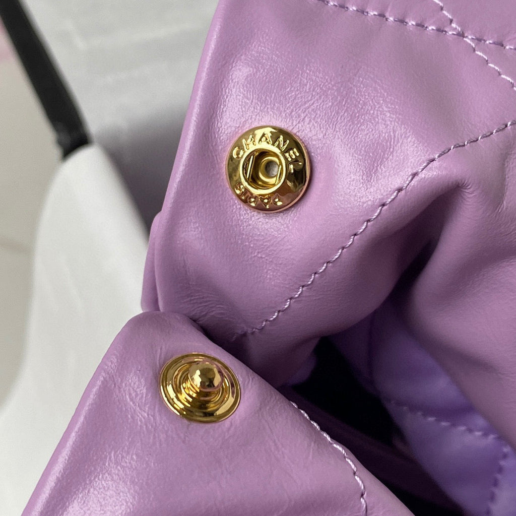 Chanel 22 Handbag AS3261 Shiny Calfskin Gold-Tone Metal Purple