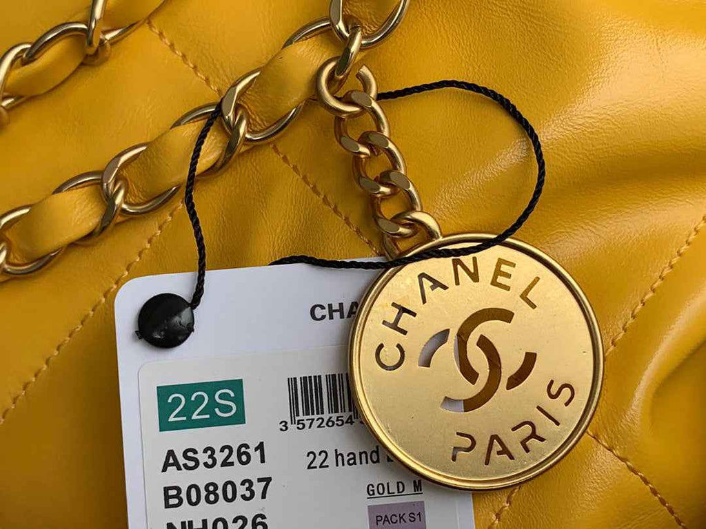 Chanel 22 Handbag AS3261 Shiny Calfskin Gold-Tone Metal Yellow