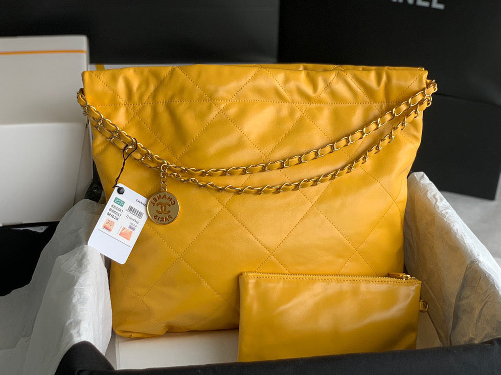 Chanel 22 Handbag AS3261 Shiny Calfskin Gold-Tone Metal Yellow